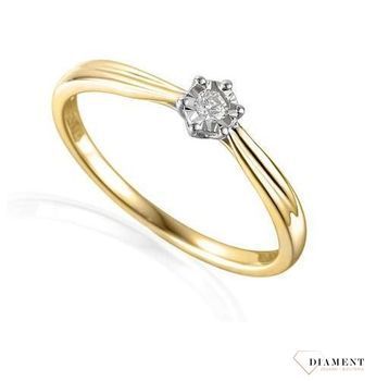pierścionek zareczynowy, pierścionek ze złota, Pierścionek złoty DIAMENT żółte złoto, diament, zwężany. Złoto i brylanty to wyjątkowe połączenie, które kobiety wprost uwielbiają.jpg